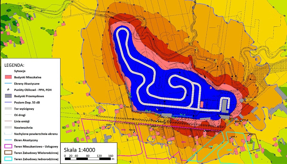 Acoustic map of motorcycle racing noise around Autodrom Biłgoraj