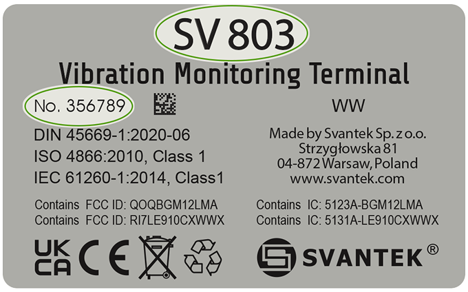 Device label showing product name and serial number